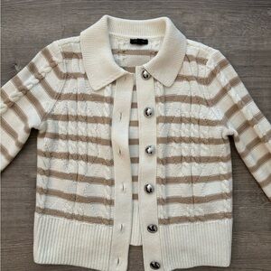 Talbots Beige and Cream Striped Cardigan
